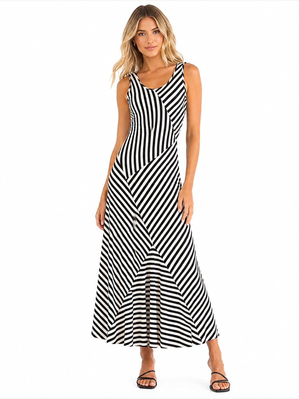 Monteau Black & White Striped Geometric Maxi Dress